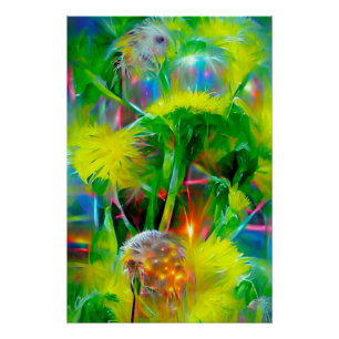 Poster Neon Llow Dandelions dans Dream Garden