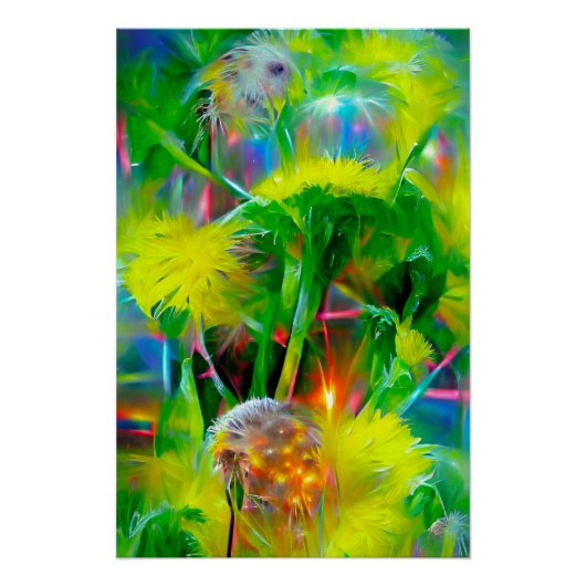Poster Neon Llow Dandelions dans Dream Garden (Devant)