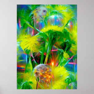 Poster Neon Llow Dandelions dans Dream Garden