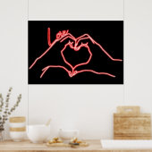 Poster Neon Love Hand Heart Line Art Drawing Cute Modern (Cuisine)