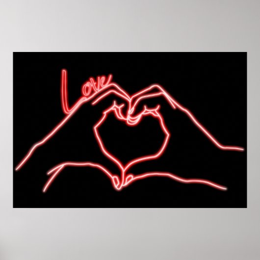 Poster Neon Love Hand Heart Line Art Drawing Cute Modern (Devant)
