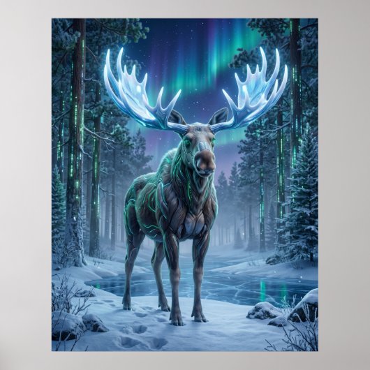 Poster Neon Moose Boreal Grid (Devant)