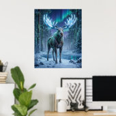 Poster Neon Moose Boreal Grid (Bureau à domicile)