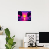 Poster Neon Palm Sunset – Vaporwave Tropical Aesthetic (Bureau à domicile)