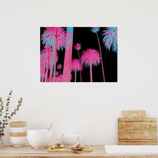 Poster Neon Palm Trees Miami Beach Art deco art print (Cuisine)