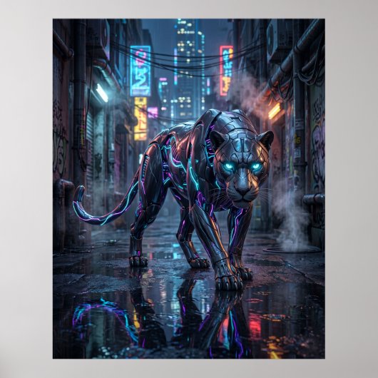 Poster Néon Panthère Allée de Minuit (Devant)