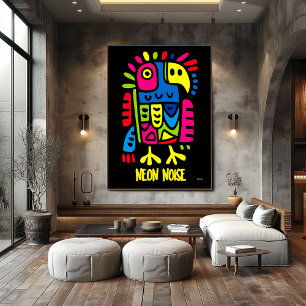 Poster Neon Parrot Art - Pop coloré dessin d'oiseaux trop