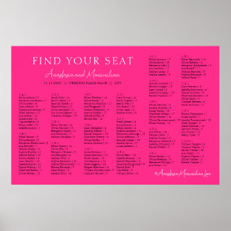 Poster Neon Pink Basic Wedding Alphabetical Seating Chart