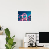 Poster Neon Pink cloud beach wall art horizontal _ Eclect (Bureau à domicile)