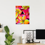 Poster Neon Pink Frangipani Plumeria aquarelle art (Bureau à domicile)
