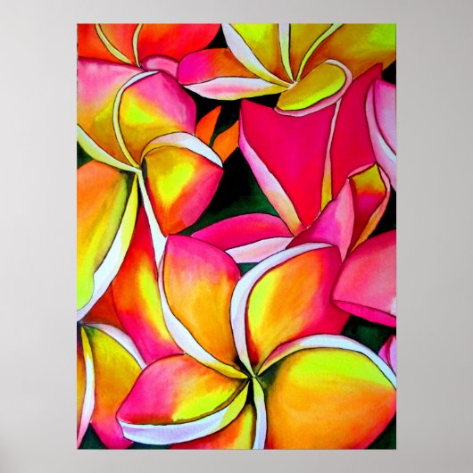 Poster Neon Pink Frangipani Plumeria aquarelle art (Devant)