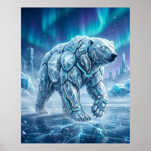Poster Neon Polar Bear Frozen Grid (Devant)