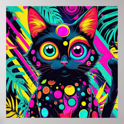 Poster ✨ Neon Psychedelic Cat – Pop Art Design 🎨🐱 (Devant)