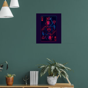 Poster Neon Queen of Hearts — Synthwave rétro-futuriste