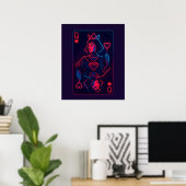 Poster Neon Queen of Hearts — Synthwave rétro-futuriste (Bureau à domicile)
