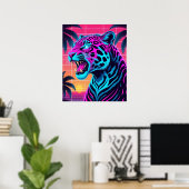 Poster Neon Retro Jaguar - Vibrant Synthwave 80s Animal D (Bureau à domicile)
