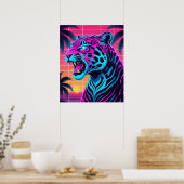 Poster Neon Retro Jaguar - Vibrant Synthwave 80s Animal D (Cuisine)