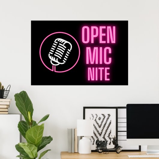 Poster Neon Rose Open Mic Nite (Bureau à domicile)