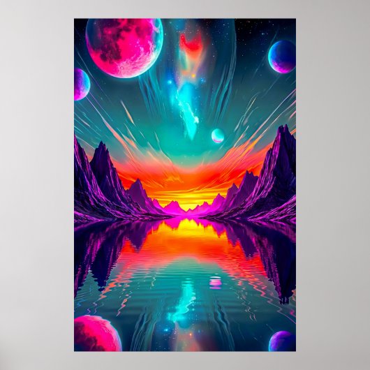 Poster Neon Synthwave Alien Planet Landscape Graphic (Devant)