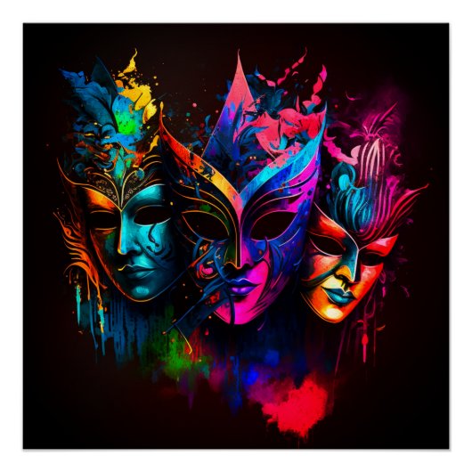 Poster Neon Venetian Carnival Mask I (Devant)