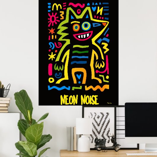 Poster Neon Wolf - Art pop Halloween Design (Bureau à domicile)