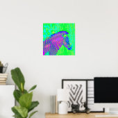 Poster néon zèbre - vert, bleu et violet rétro (Bureau à domicile)