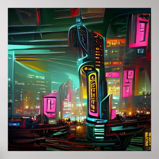 Poster Neonoir Cyberpunk Abstrait Neon Light City (Devant)