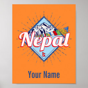 Poster Népal avec Montagnes drapeaux rétro Vintages vacan