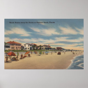 Poster Neptune Beach, FL - Vue des maisons de front de me