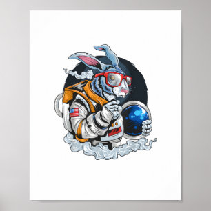 Poster Nerdy Bunny Astronaut dans l'espace, explorateur s