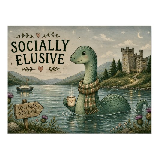 Poster Nessie Cryptide Confortable Élusive Socialement Lo (Devant)