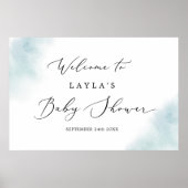 Poster Nettoyage aquarelle | Accueil Baby shower bleu (Devant)