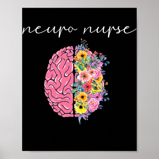 Poster Neuro Nurse Floral Neuroscience Infirmière Fière (Devant)