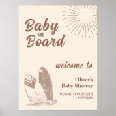 Poster Neutral Minimal Boho Surfboard Baby shower Bienven (Devant)