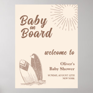 Poster Neutral Minimal Boho Surfboard Baby shower Bienven