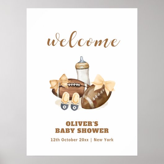 Poster Neutral Touchdown Football Baby Shower Welcome (Devant)