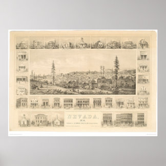 Poster Nevada City, CA. Carte panoramique 1856 (1184A)