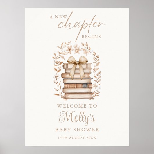 Poster New Chapter Storybook Bow Baby Shower Welcome Sign (Devant)
