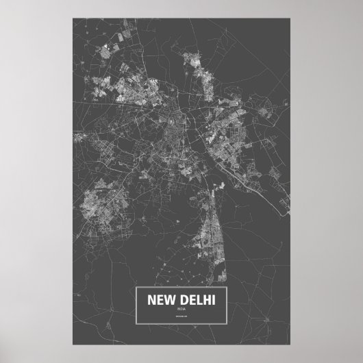 Poster New Delhi, Inde (blanc sur noir) (Devant)