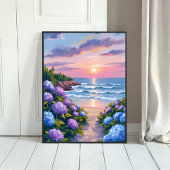 Poster New England Summer | Hydrangea Beach Painting