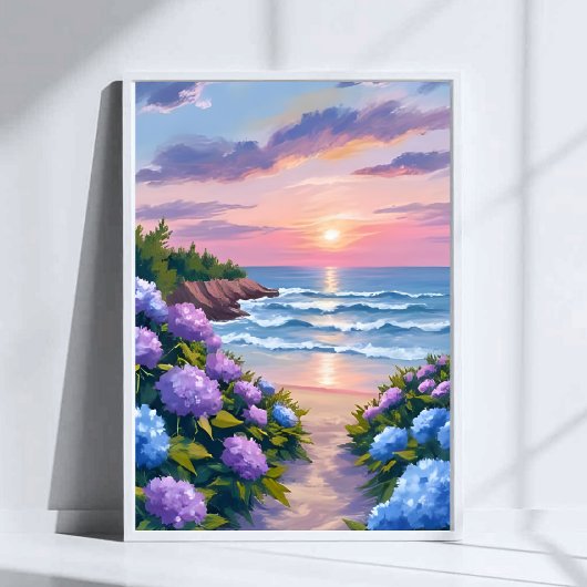 Poster New England Summer | Hydrangea Beach Painting
