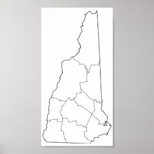Poster New Hampshire Counties Blank Outline Map