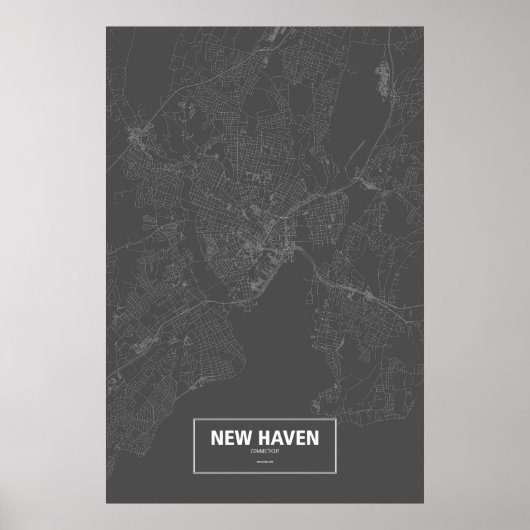 Poster New Haven, Connecticut (blanc sur noir) (Devant)