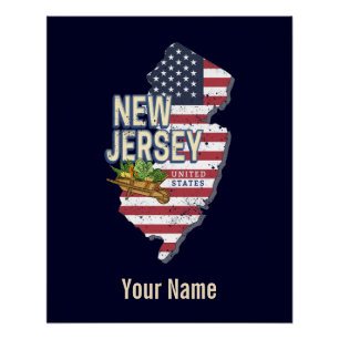 Poster New Jersey United States Retro Map USA Souvenir