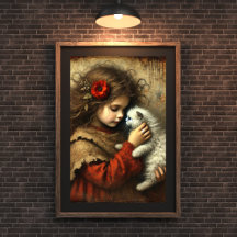 New Kitten, New Love - Young girl and Cat Art