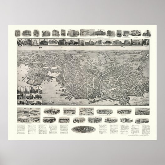 Poster New London, CT Panoramic Map - 1911 (Devant)