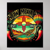 Poster New Mexico Zia Symbol, Roadrunner & Chile Pepp (Devant)