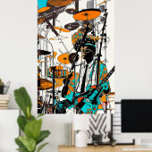 Poster New Orleans Jazz Man Art Abstrait (Bureau à domicile)