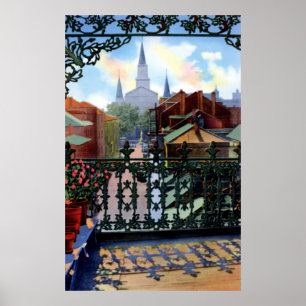 Poster New Orleans Louisiana Vieux Carre Balcony Scene