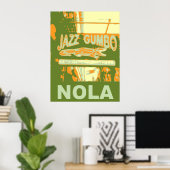 Poster New Orleans Nola Jazz Gumbo (Bureau à domicile)
